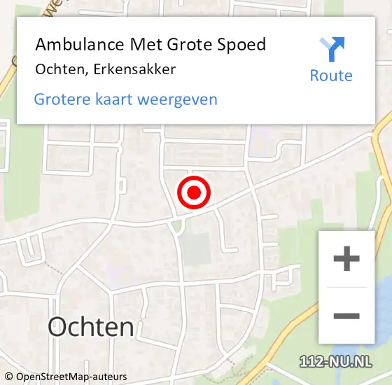 Locatie op kaart van de 112 melding: Ambulance Met Grote Spoed Naar Ochten, Erkensakker op 16 juni 2015 21:53