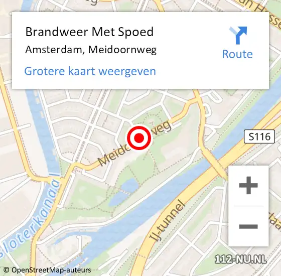Locatie op kaart van de 112 melding: Brandweer Met Spoed Naar Amsterdam, Meidoornweg op 16 juni 2015 22:48