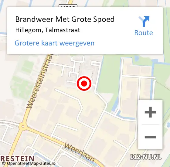 Locatie op kaart van de 112 melding: Brandweer Met Grote Spoed Naar Hillegom, Talmastraat op 17 juni 2015 01:11