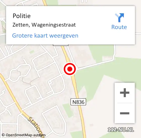Locatie op kaart van de 112 melding: Politie Zetten, Wageningsestraat op 17 juni 2015 06:39