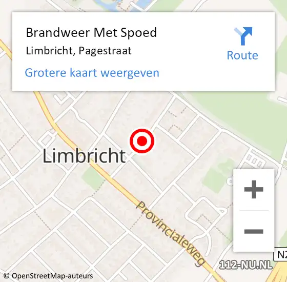 Locatie op kaart van de 112 melding: Brandweer Met Spoed Naar Limbricht, Pagestraat op 17 juni 2015 06:59