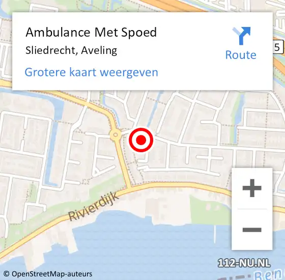 Locatie op kaart van de 112 melding: Ambulance Met Spoed Naar Sliedrecht, Aveling op 17 juni 2015 09:38