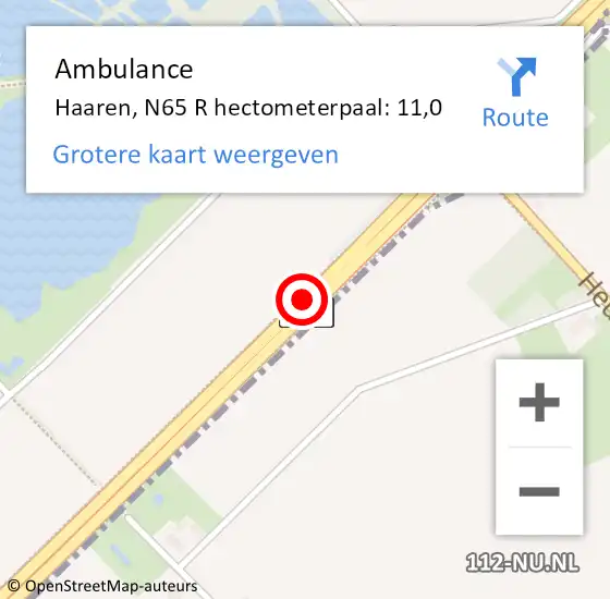 Locatie op kaart van de 112 melding: Ambulance Haaren, N65 R hectometerpaal: 11,0 op 17 juni 2015 11:20