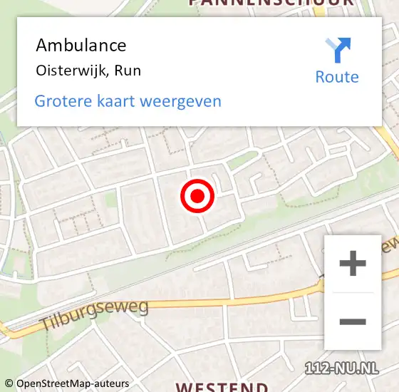 Locatie op kaart van de 112 melding: Ambulance Oisterwijk, Run op 17 juni 2015 13:13