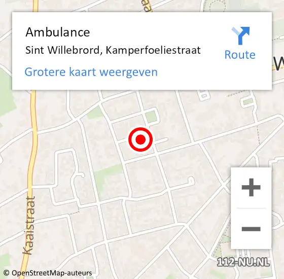 Locatie op kaart van de 112 melding: Ambulance Sint Willebrord, Kamperfoeliestraat op 17 juni 2015 13:59