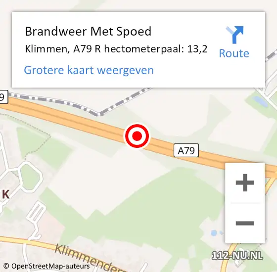 Locatie op kaart van de 112 melding: Brandweer Met Spoed Naar Klimmen, A79 R hectometerpaal: 13,2 op 17 juni 2015 15:32