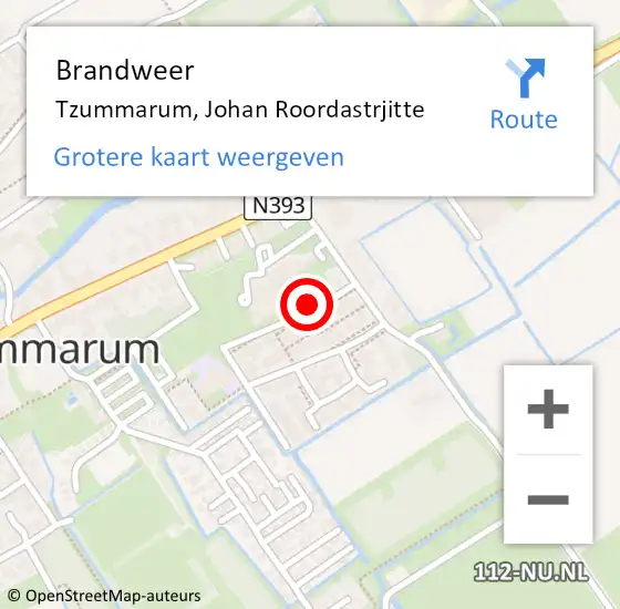 Locatie op kaart van de 112 melding: Brandweer Tzummarum, Johan Roordastrjitte op 17 juni 2015 16:34