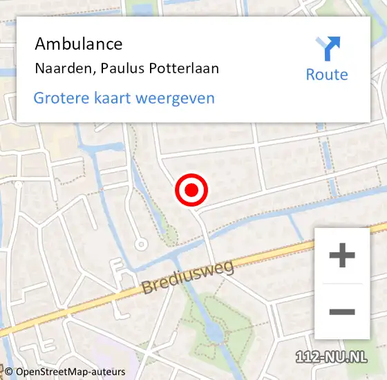 Locatie op kaart van de 112 melding: Ambulance Naarden, Paulus Potterlaan op 17 juni 2015 16:54