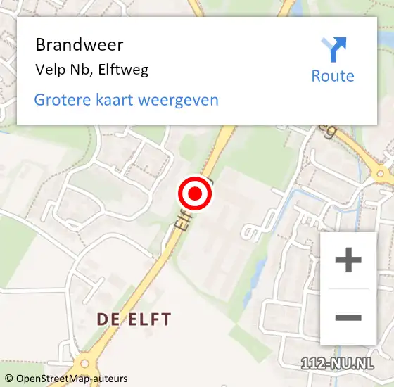 Locatie op kaart van de 112 melding: Brandweer Velp Nb, Elftweg op 17 juni 2015 18:09