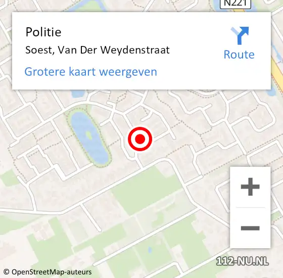 Locatie op kaart van de 112 melding: Politie Soest, Van Der Weydenstraat op 17 juni 2015 18:35