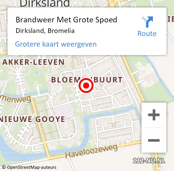 Locatie op kaart van de 112 melding: Brandweer Met Grote Spoed Naar Dirksland, Bromelia op 17 juni 2015 20:47