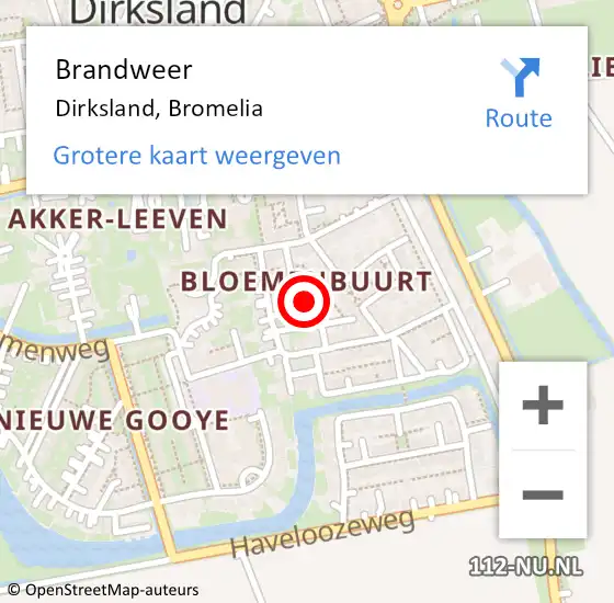 Locatie op kaart van de 112 melding: Brandweer Dirksland, Bromelia op 17 juni 2015 20:48