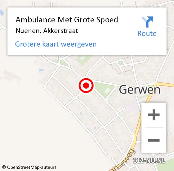 Locatie op kaart van de 112 melding: Ambulance Met Grote Spoed Naar Nuenen, Akkerstraat op 17 juni 2015 22:13