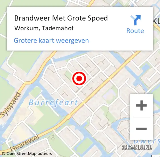 Locatie op kaart van de 112 melding: Brandweer Met Grote Spoed Naar Workum, Tademahof op 17 juni 2015 23:08