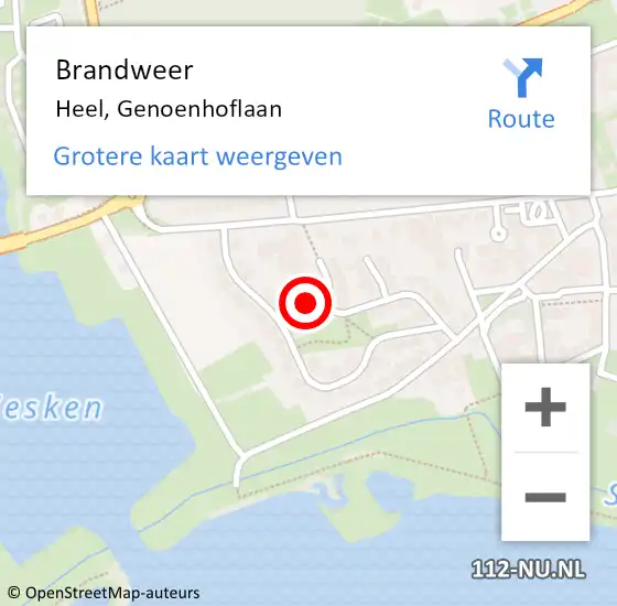 Locatie op kaart van de 112 melding: Brandweer Heel, Genoenhoflaan op 18 juni 2015 00:14