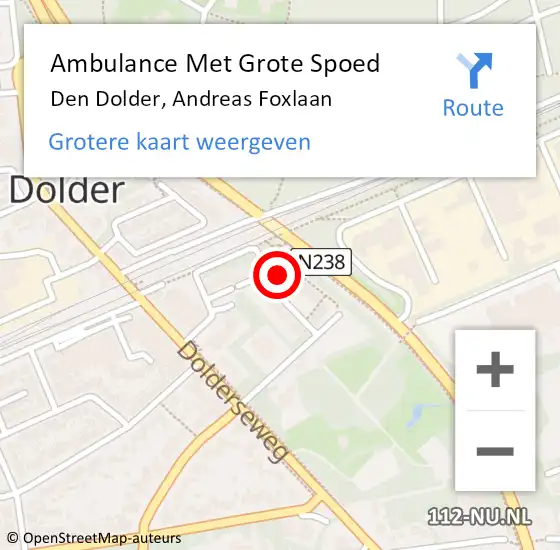 Locatie op kaart van de 112 melding: Ambulance Met Grote Spoed Naar Den Dolder, Andreas Foxlaan op 18 juni 2015 00:49