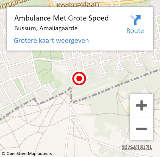 Locatie op kaart van de 112 melding: Ambulance Met Grote Spoed Naar Bussum, Amaliagaarde op 18 juni 2015 00:55