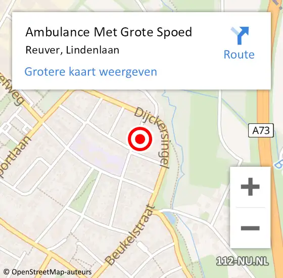 Locatie op kaart van de 112 melding: Ambulance Met Grote Spoed Naar Reuver, Lindenlaan op 18 juni 2015 02:23