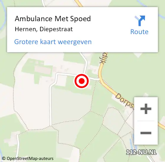 Locatie op kaart van de 112 melding: Ambulance Met Spoed Naar Hernen, Diepestraat op 18 juni 2015 09:31