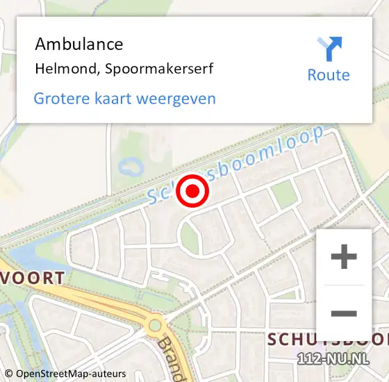 Locatie op kaart van de 112 melding: Ambulance Helmond, Spoormakerserf op 18 juni 2015 10:08