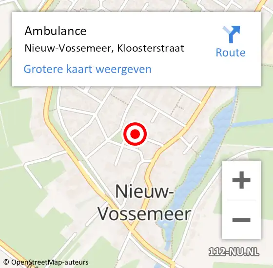 Locatie op kaart van de 112 melding: Ambulance Nieuw-Vossemeer, Kloosterstraat op 18 juni 2015 12:46