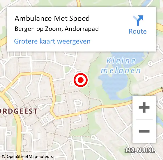 Locatie op kaart van de 112 melding: Ambulance Met Spoed Naar Bergen op Zoom, Andorrapad op 18 juni 2015 13:01