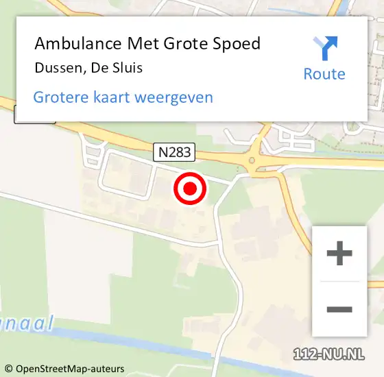 Locatie op kaart van de 112 melding: Ambulance Met Grote Spoed Naar Dussen, De Sluis op 18 juni 2015 14:06