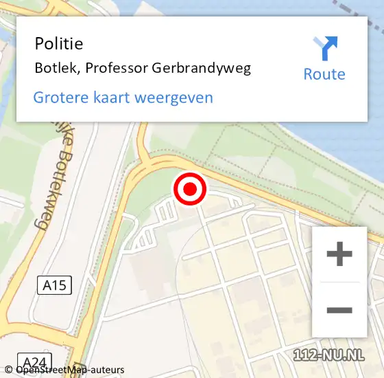 Locatie op kaart van de 112 melding: Politie Botlek, Professor Gerbrandyweg op 18 juni 2015 15:22