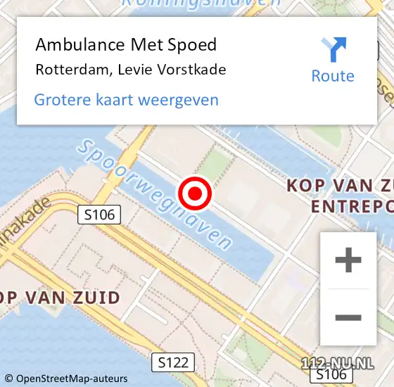 Locatie op kaart van de 112 melding: Ambulance Met Spoed Naar Rotterdam, Levie Vorstkade op 18 juni 2015 15:23