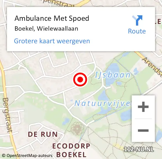 Locatie op kaart van de 112 melding: Ambulance Met Spoed Naar Boekel, Wielewaallaan op 12 september 2013 13:46