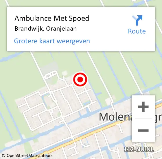 Locatie op kaart van de 112 melding: Ambulance Met Spoed Naar Brandwijk, Oranjelaan op 18 juni 2015 17:17