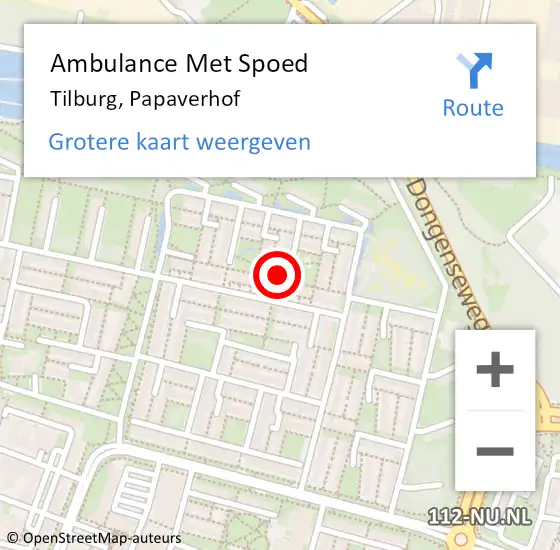 Locatie op kaart van de 112 melding: Ambulance Met Spoed Naar Tilburg, Papaverhof op 18 juni 2015 17:22