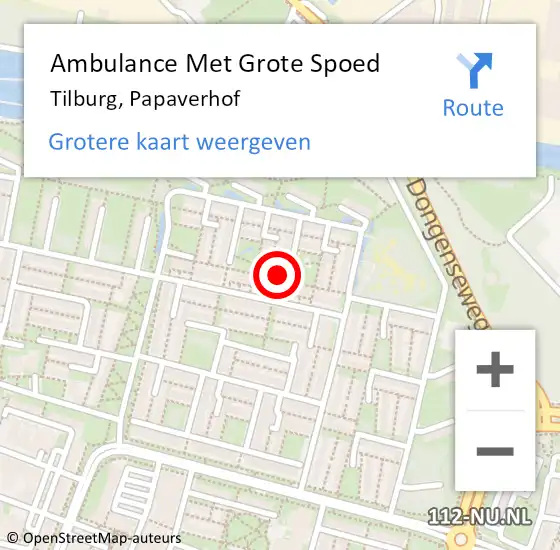 Locatie op kaart van de 112 melding: Ambulance Met Grote Spoed Naar Tilburg, Papaverhof op 18 juni 2015 17:23