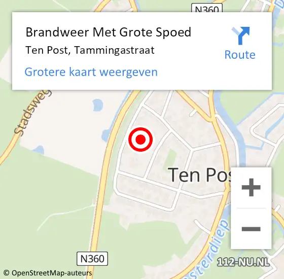 Locatie op kaart van de 112 melding: Brandweer Met Grote Spoed Naar Ten Post, Tammingastraat op 18 juni 2015 17:48