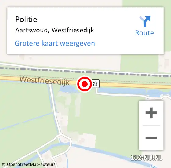 Locatie op kaart van de 112 melding: Politie Aartswoud, Westfriesedijk op 18 juni 2015 19:53