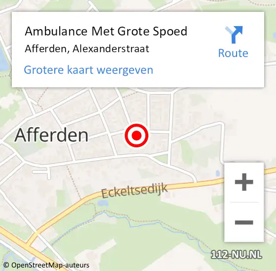 Locatie op kaart van de 112 melding: Ambulance Met Grote Spoed Naar Afferden, Alexanderstraat op 18 juni 2015 20:13