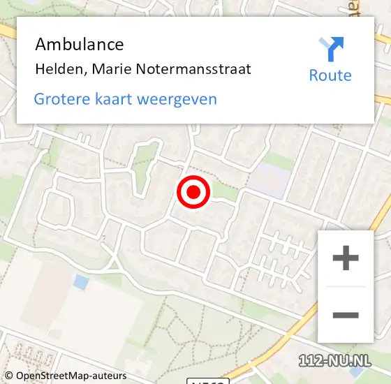 Locatie op kaart van de 112 melding: Ambulance Helden, Marie Notermansstraat op 18 juni 2015 20:41