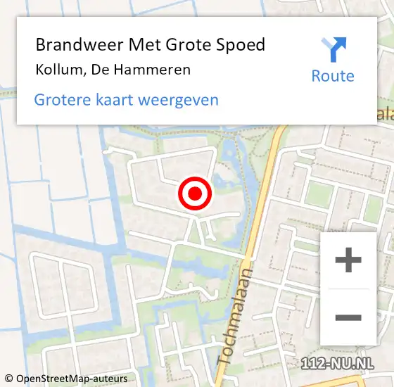 Locatie op kaart van de 112 melding: Brandweer Met Grote Spoed Naar Kollum, De Hammeren op 18 juni 2015 21:16