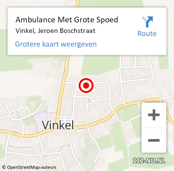 Locatie op kaart van de 112 melding: Ambulance Met Grote Spoed Naar Vinkel, Jeroen Boschstraat op 19 juni 2015 01:42