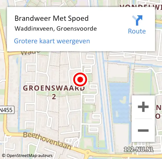 Locatie op kaart van de 112 melding: Brandweer Met Spoed Naar Waddinxveen, Groensvoorde op 19 juni 2015 01:46