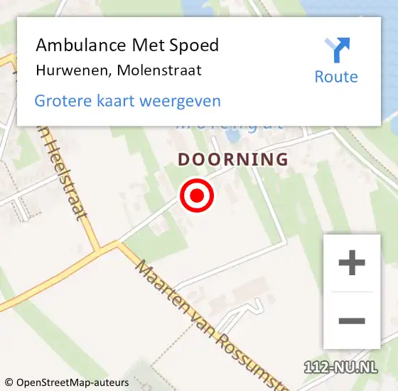 Locatie op kaart van de 112 melding: Ambulance Met Spoed Naar Hurwenen, Molenstraat op 19 juni 2015 04:08