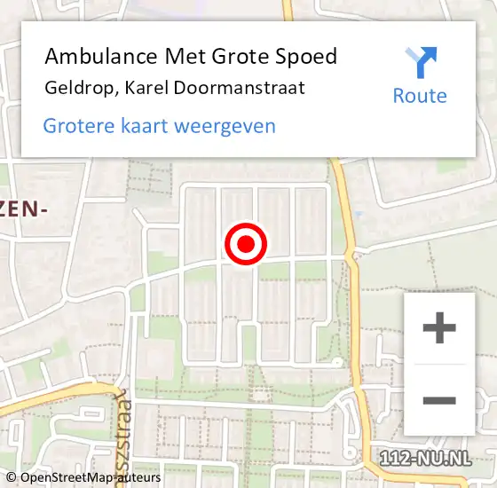 Locatie op kaart van de 112 melding: Ambulance Met Grote Spoed Naar Geldrop, Karel Doormanstraat op 19 juni 2015 04:14