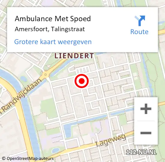 Locatie op kaart van de 112 melding: Ambulance Met Spoed Naar Amersfoort, Talingstraat op 19 juni 2015 05:07