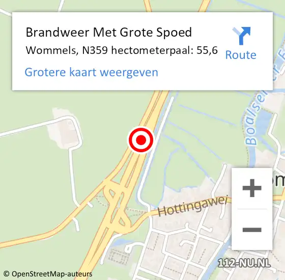 Locatie op kaart van de 112 melding: Brandweer Met Grote Spoed Naar Wommels, N359 hectometerpaal: 55,6 op 19 juni 2015 08:47