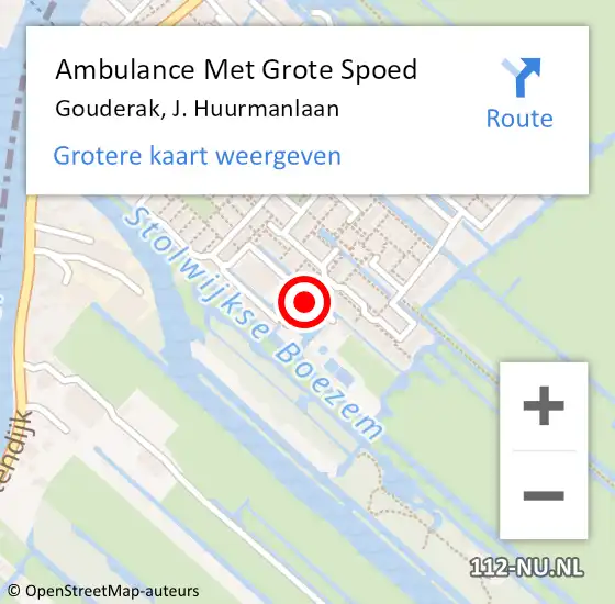 Locatie op kaart van de 112 melding: Ambulance Met Grote Spoed Naar Gouderak, J. Huurmanlaan op 19 juni 2015 09:51