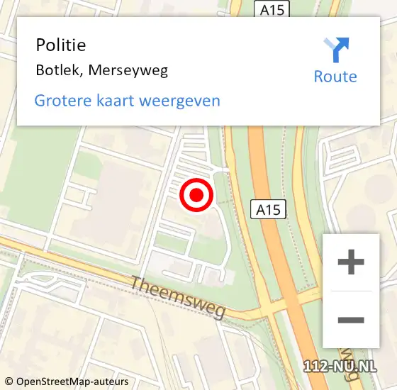 Locatie op kaart van de 112 melding: Politie Botlek, Merseyweg op 19 juni 2015 12:12