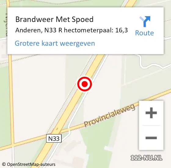 Locatie op kaart van de 112 melding: Brandweer Met Spoed Naar Anderen, N33 R hectometerpaal: 16,3 op 19 juni 2015 12:20