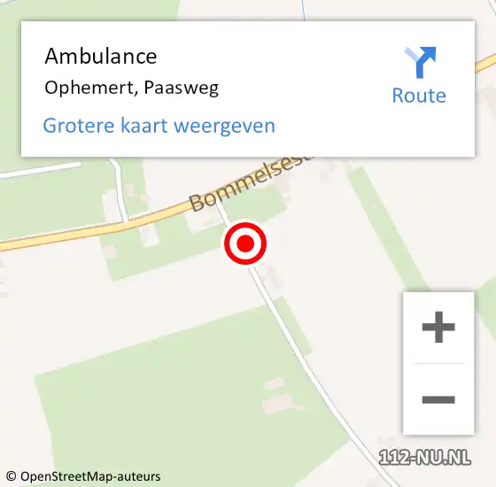 Locatie op kaart van de 112 melding: Ambulance Ophemert, Paasweg op 19 juni 2015 12:50