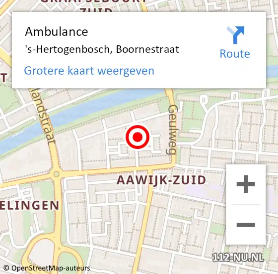 Locatie op kaart van de 112 melding: Ambulance 's-Hertogenbosch, Boornestraat op 19 juni 2015 14:27