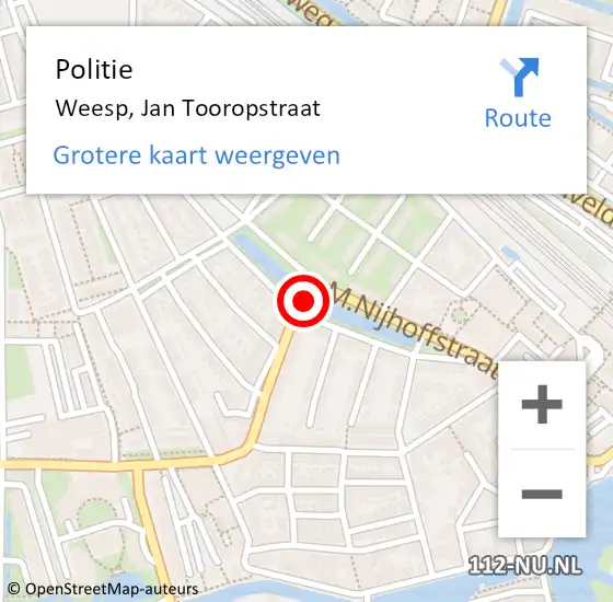 Locatie op kaart van de 112 melding: Politie Weesp, Jan Tooropstraat op 19 juni 2015 15:14